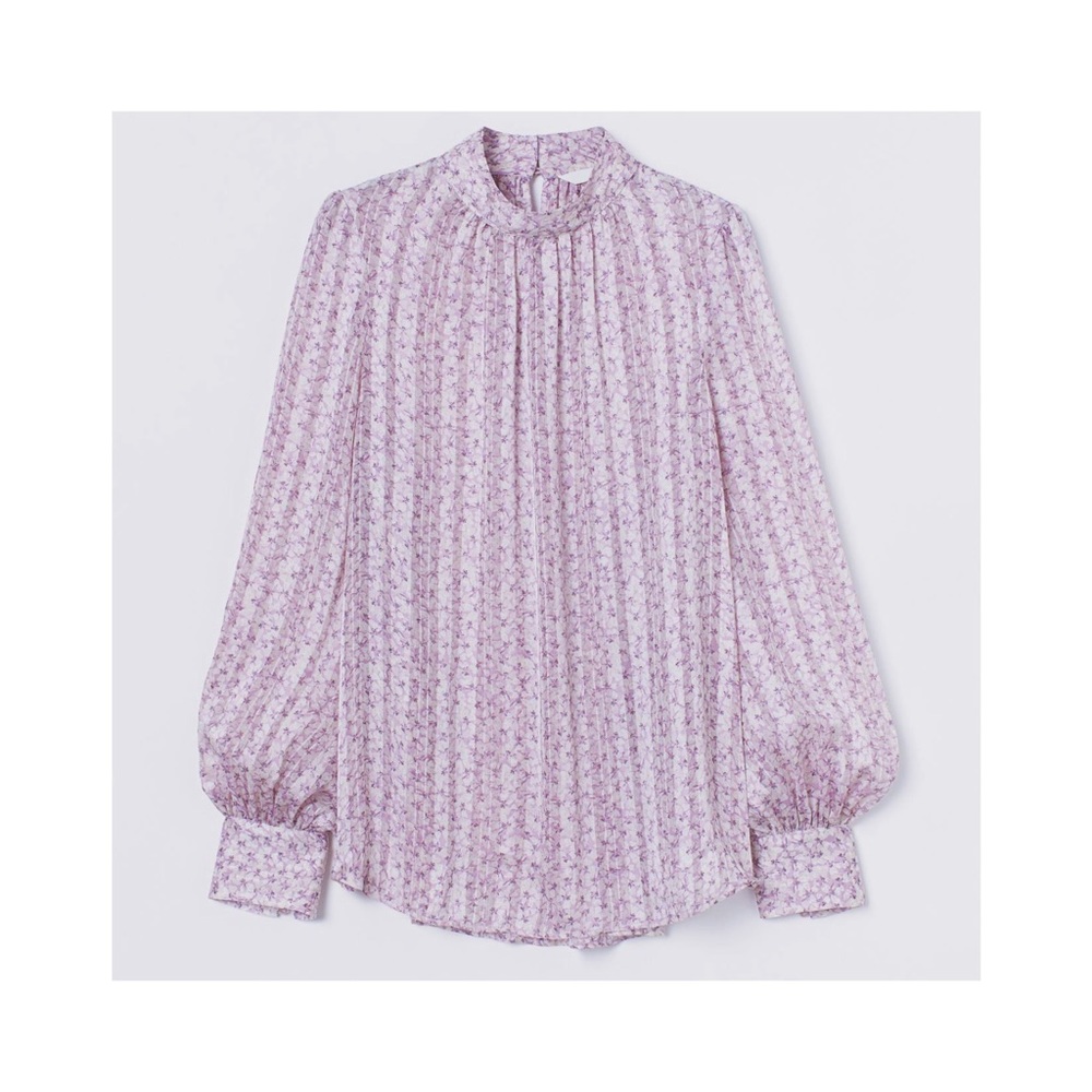 H&M | 🌸 light pink/purple floral sheer wide blouse with long puff sleeves 💟